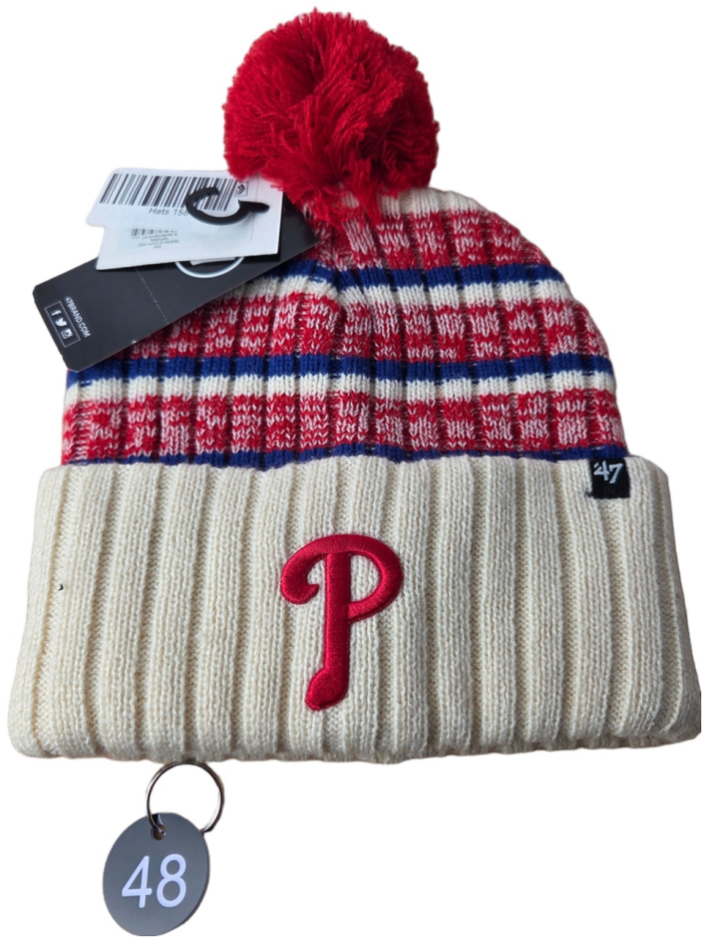 Men's 47 Brand Philadelphia Phillies Pom Beanie Hat One Size Beige NWT New #158